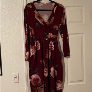 Faux wrap midi dress